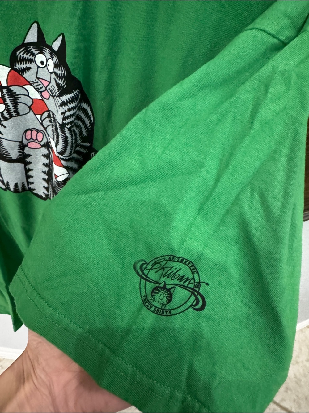 New B. Kliban Christmas Cat Candy Cane Crazy Shirts Hawaii Tee Wintergreen Dyed - Picture 7 of 11